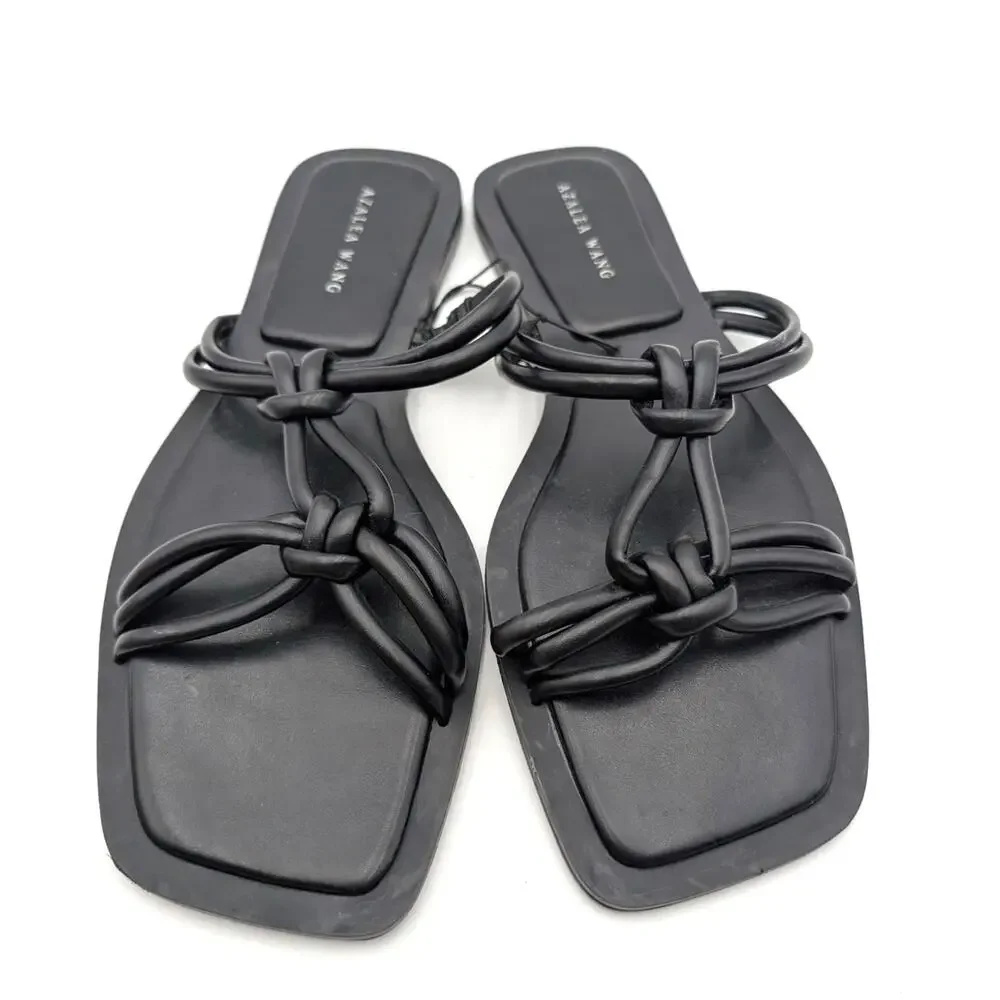 KAIALEA &AWG Black Knotted-Strap Square-Toe Sandals